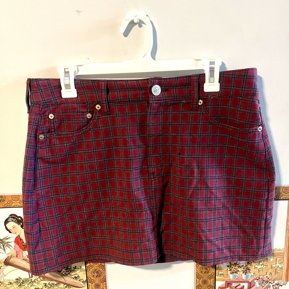American Eagle Outfitters Red and Blue Plaid Mini Skirt